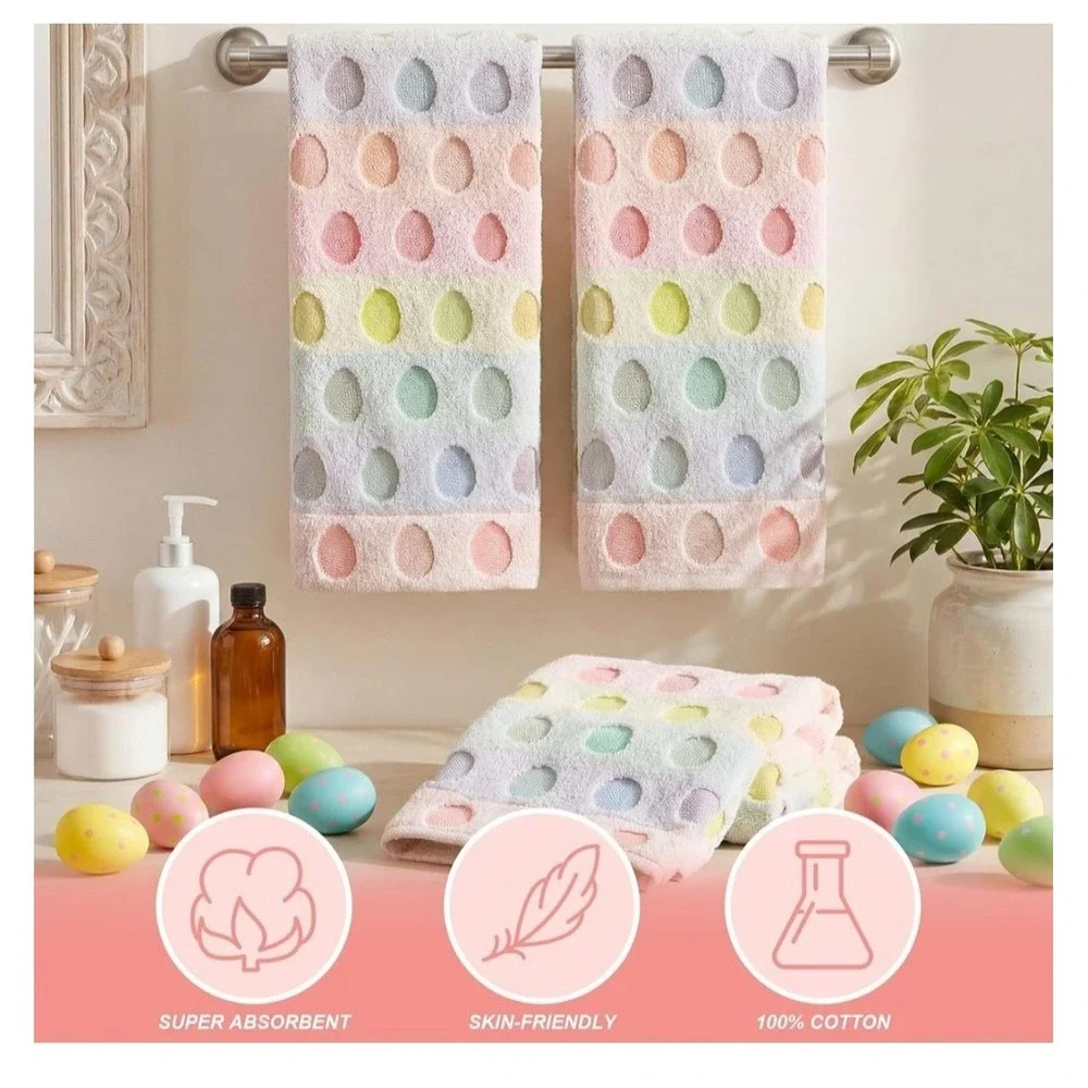 3 PCS Easter Hand Towel Bathroom‎ Bunny Egg Rabbit 100% Cotton 13.4x30 Inch